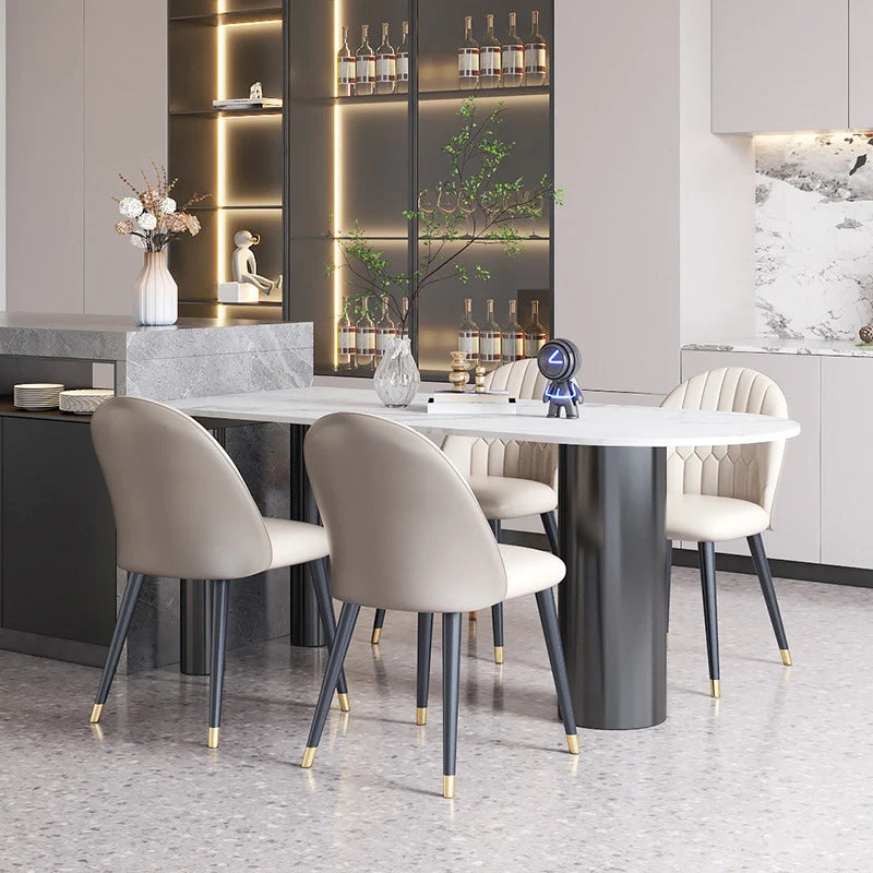 Stone Top Dining Table Modern Dining Table with 3 Legs Base in Black