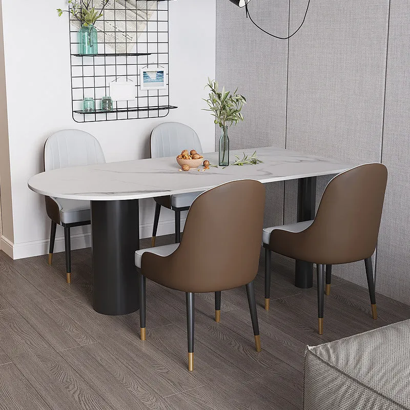 Stone Top Dining Table Traditional Luxury Table with 3 Legs in Black