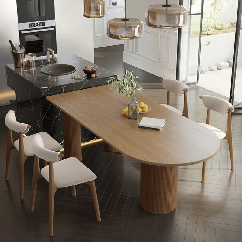 Pine Wood Top Dining Table Modern Solid Wood Table with 3 Legs