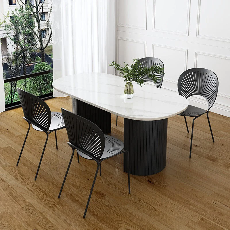 Stone Top Dining Table Traditional Luxury Oval Table with Sled Base