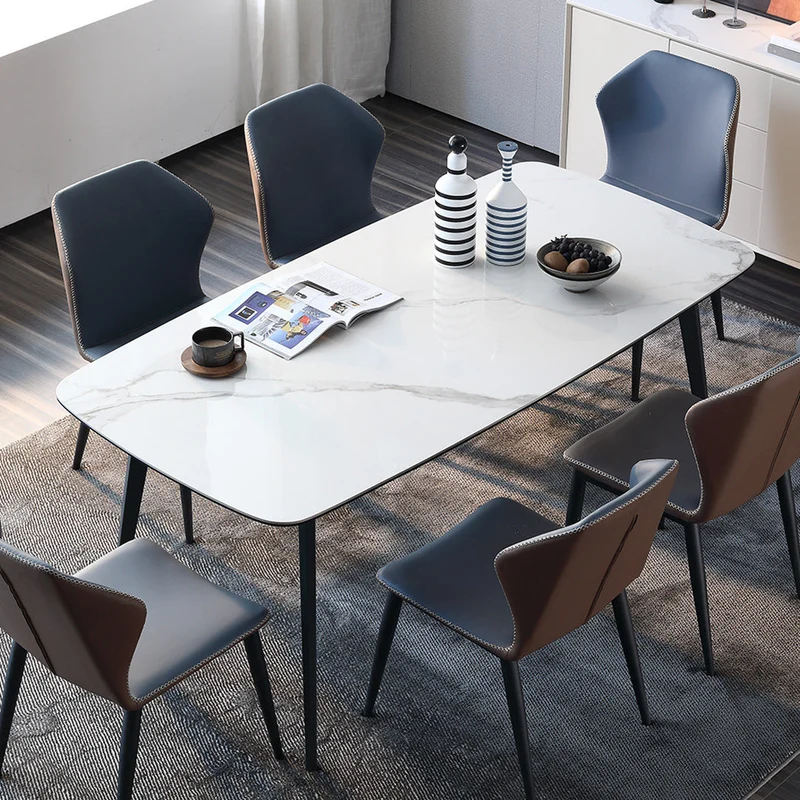 Metal Contemporary Rectangle Dining Table Sintered Stone Top Table for Dining Room