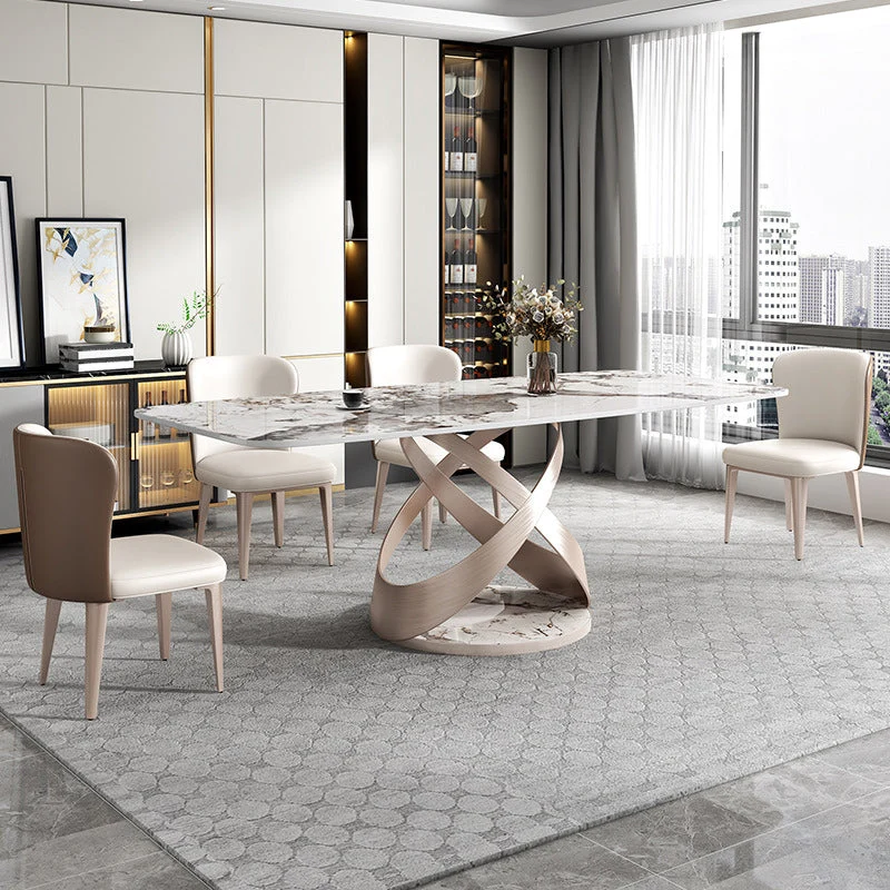 Stone Top Dining Table Modern Rectangle Dining Table with Pedestal Base
