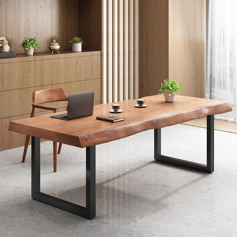 Pine Wood Top Dining Table Rectangle Table with Sled Base in Black