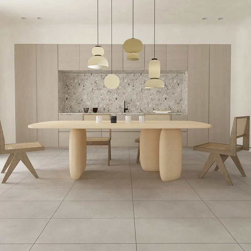 Solid Wood Top Dining Table Modern Rectangle Table with 3 Legs