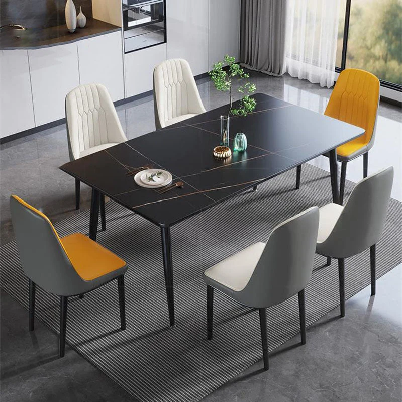 Stone Rectangle Industrial Table Standard Height Dining Table with 4 Legs