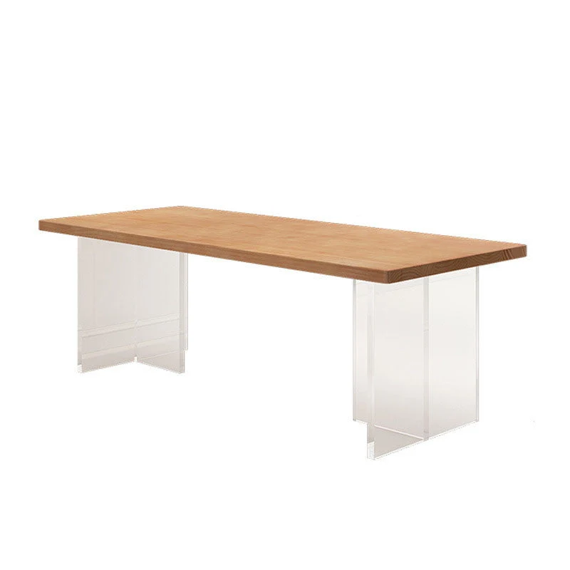 Acrylic Contemporary Rectangular Dining Table Pine Wood Top Table for Dining Room
