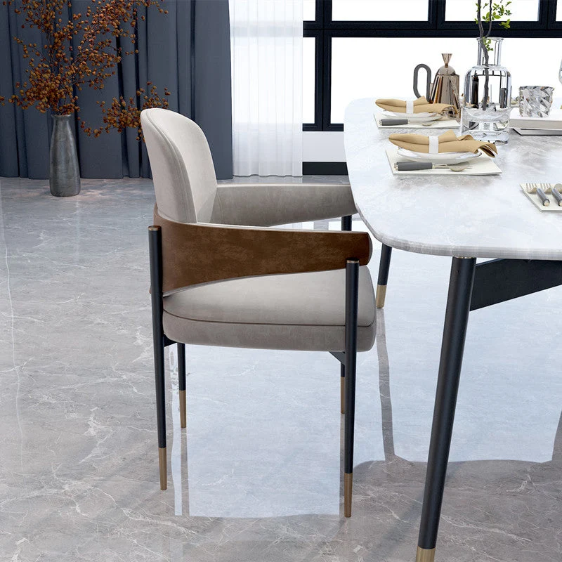 Metal Dining Room Chair Faux Leather Armless Dining Accent Chair