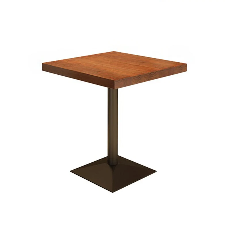 Industrial Pine Wood Table for Restaurant Dining Table with Metal Pedestal