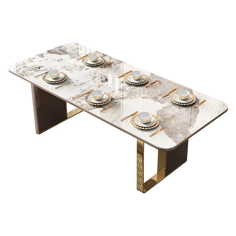 Luxury Sintered Stone Top Table Rectangle White Table with Double Pedestal