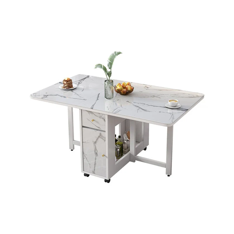 Sintered Stone Dining Table Modern White Drop-Leaf Dining Table