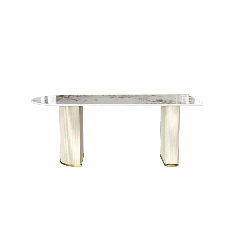 Freeform Sintered Stone Dining Table Luxury Double Pedestal Table for Dining Room
