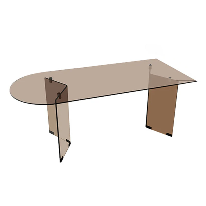 Glass Top Table Modern Dining Table with Double Pedestal Base