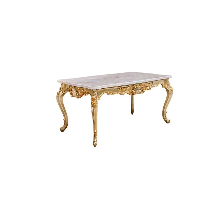 Victorian Marble Dining Table for Restaurant Rectangle Table with 4 Legs in Gold