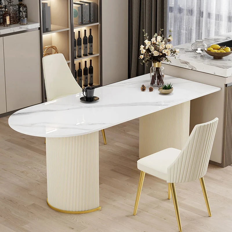 Freeform Sintered Stone White Table Luxury Double Pedestal Table for Dining Room