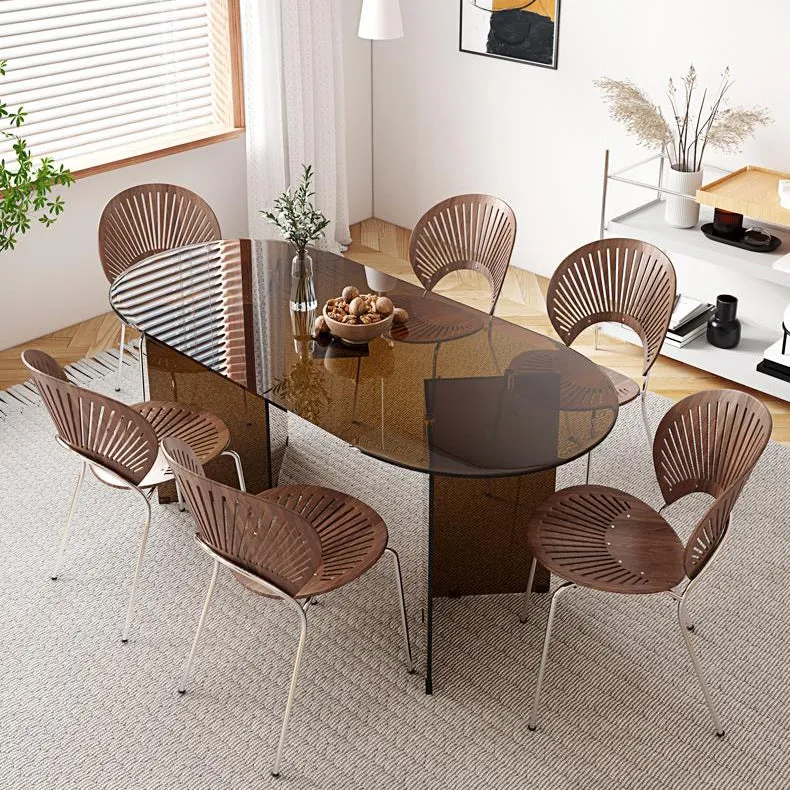 Simplicity Style Glass Furniture Oval Double Pedestal Dining Site Table for Home