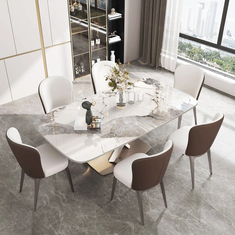 Traditional Luxury Pedestal Furniture Stone Dining Table for Dining Room