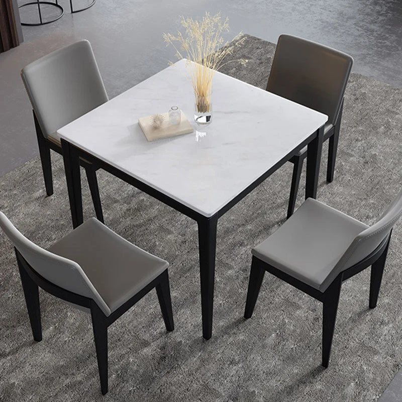 Square White Top Dining Table Industrial 4 Legs Dining Table with Black Frame