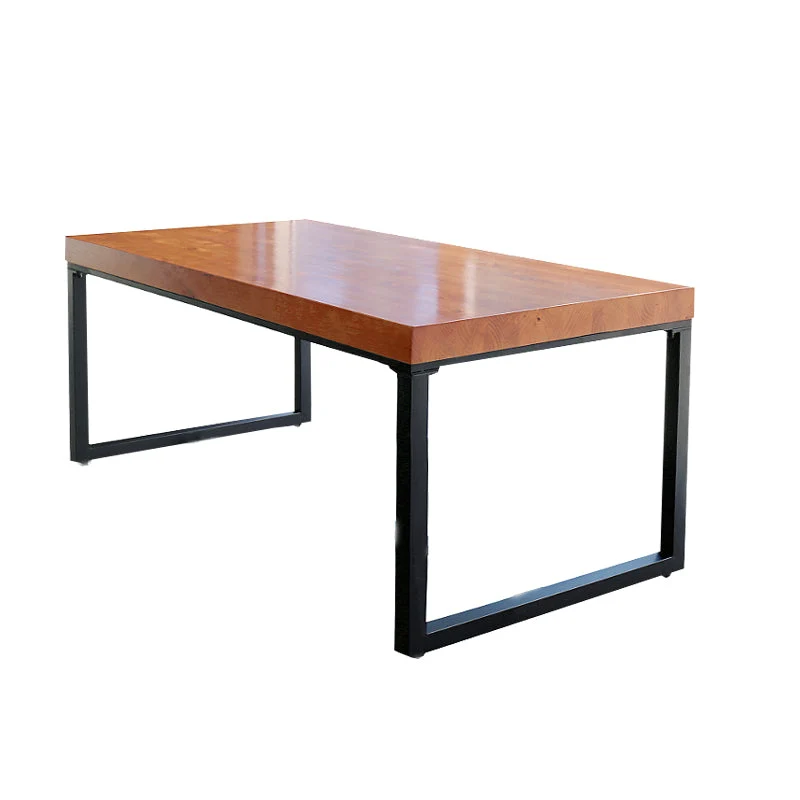 Industrial Rectangle Dining Table Solid Wood Black Iron Sled Base Dining Table