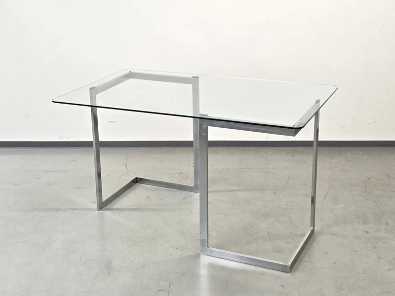 VINTAGE TISCH Mid Century Esstisch Schreibtisch Chrom Glas Z-Leg 70s Modern