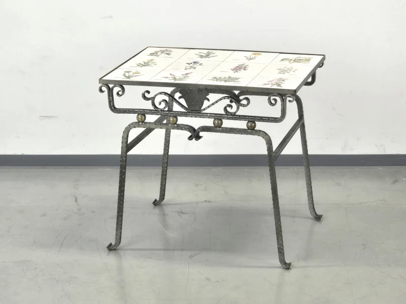 BEISTELLTISCH Vintage Schmiedeeisen Fliesen Botanik Kacheltisch
