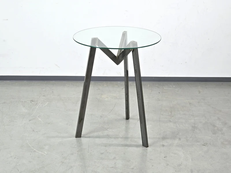 DESIGNER BEISTELLTISCH Glas Stahl Brutalist Industrial Postmoderne Bistrotisch