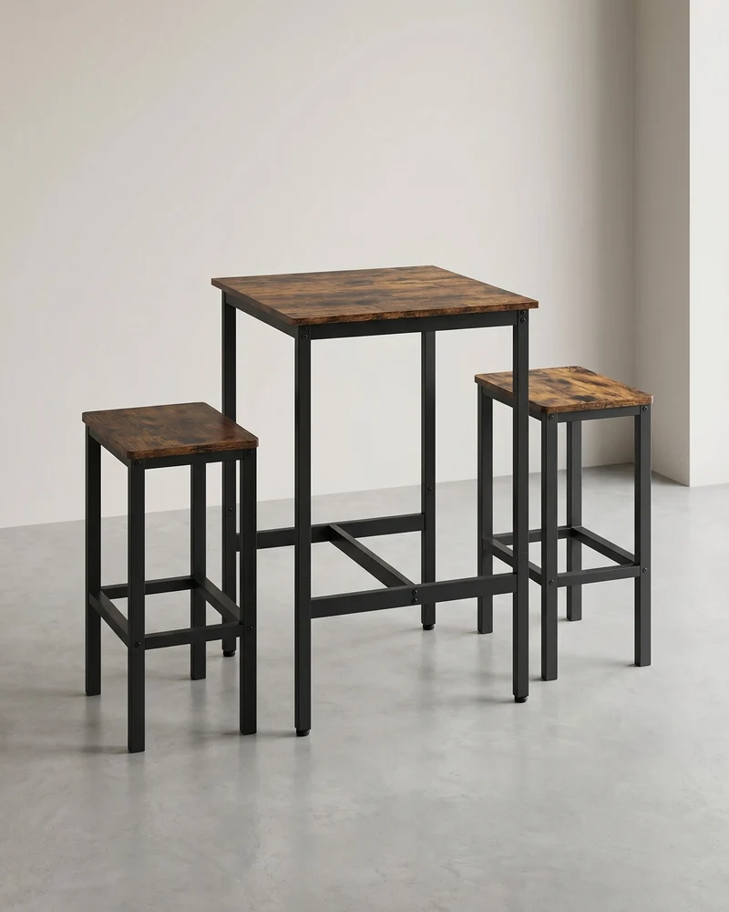 Esstische – Esstisch Mit 2 Stühlen – Kleiner Küchentisch 60 x 60 x 90 cm – Barhocker 30 x 40 x 65 cm – Industrielles Design
