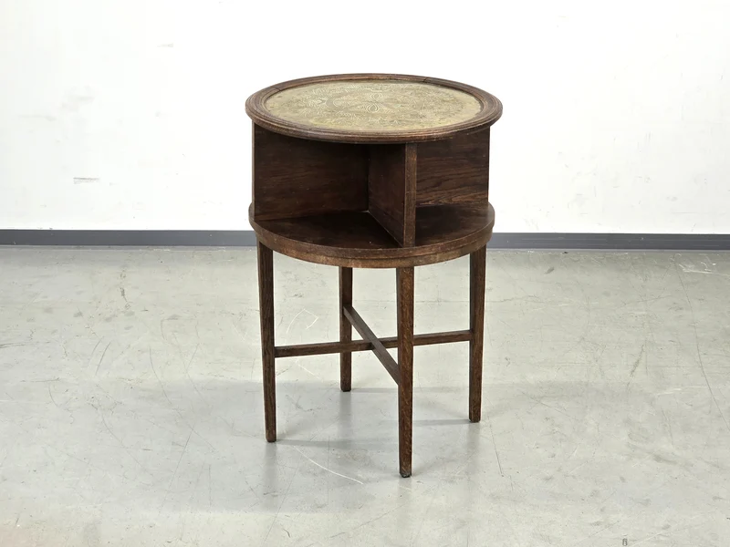 JUGENDSTIL RAUCHTISCH Eiche Messing Beistelltisch Antik Couchtisch Beistelltisch