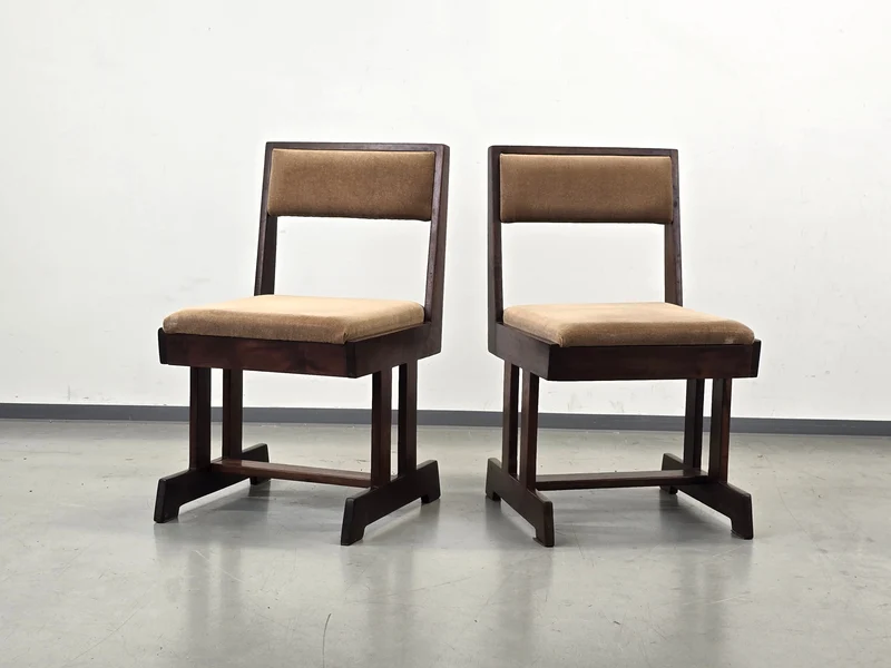BRUTALIST STUHL Mid Century Vintage Esszimmerstuhl Holz Samt Retro