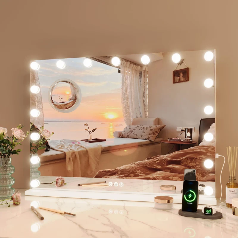 Garvee Schminkspiegel Mit LED, 3 Lichtmodi, Touch, USB, 58 × 46 cm, Weiß