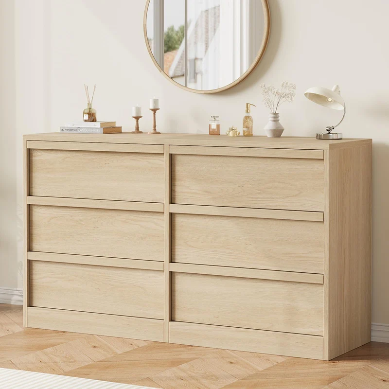 Garvee Sideboard mit 6 Schubladen, für Wohnzimmer und Esszimmer, Natur