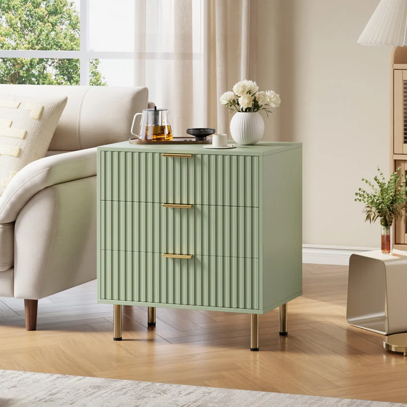 Garvee Badezimmerschrank mit 3 Schubladen, modernes Rillendesign, für Bad und Gäste-WC, Grün