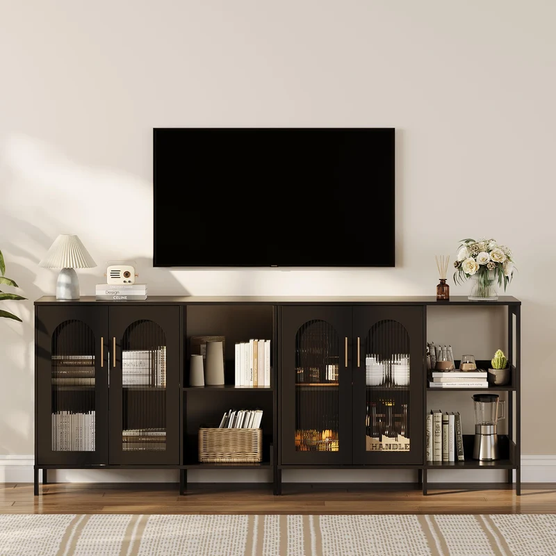 Garvee Sideboard, verstellbare Regale, 110,5 × 46 × 17,8 cm, für Wohnzimmer und Esszimmer, Schwarz