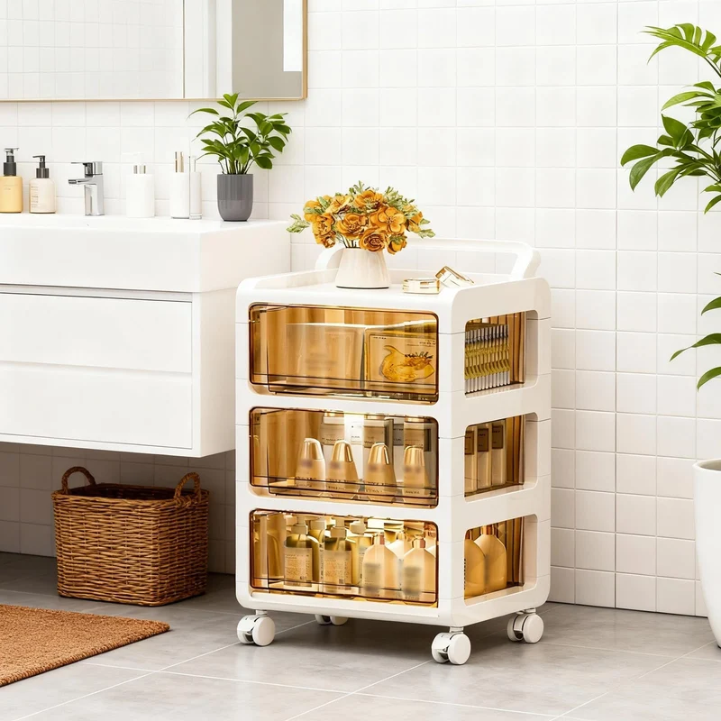 Garvee Schubladen-Organizer, Rollen mit Feststellbremse, 33 × 38 × 71 cm, für Büro und Schlafzimmer, Weiß