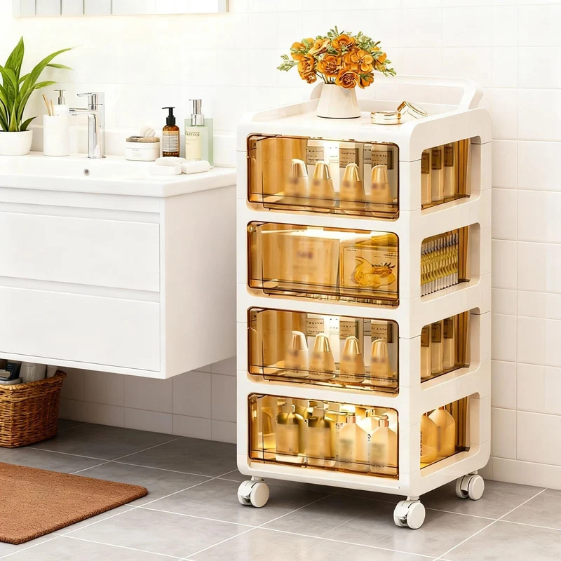 Garvee Schubladen-Organizer, Rollen mit Feststellbremse, 360° drehbar, 33 × 38 × 71 cm, für Büro und Schlafzimmer, Weiß
