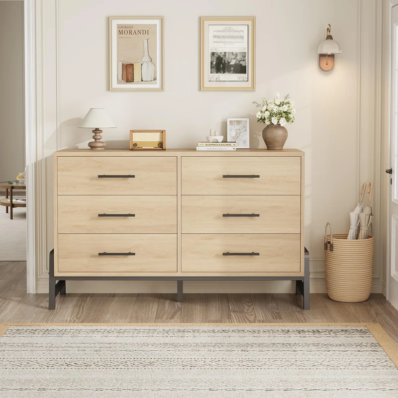 Garvee Kommode mit 6 Schubladen, 132,1 cm, für Schlafzimmer und Wohnzimmer, Holzfarbe