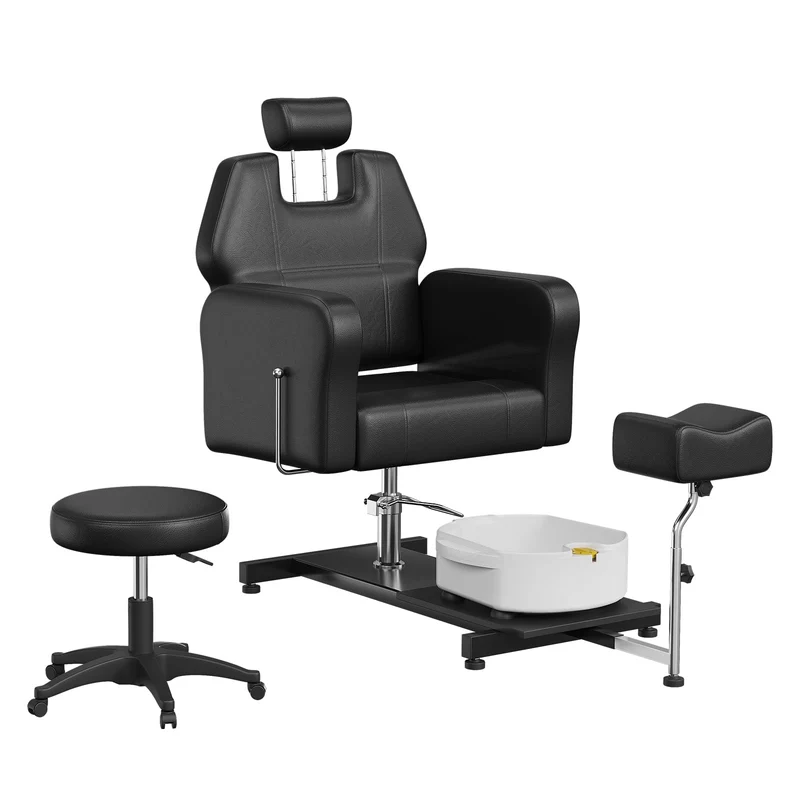 Garvee Pedikürestuhl, 360° drehbar, höhenverstellbar, für Nagelstudio und Beauty-Salon, Schwarz