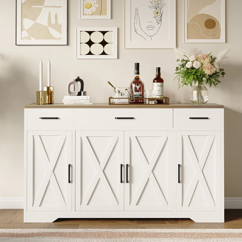 Garvee Sideboard, 140 x 38 x 81 cm, mit 3 Schubladen und 3 Schrankfächern, für Wohnzimmer und Esszimmer
