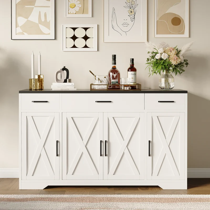 Garvee Sideboard, 140 x 38 x 81 cm, mit 3 Schubladen und 3 Schrankfächern, für Wohnzimmer und Esszimmer