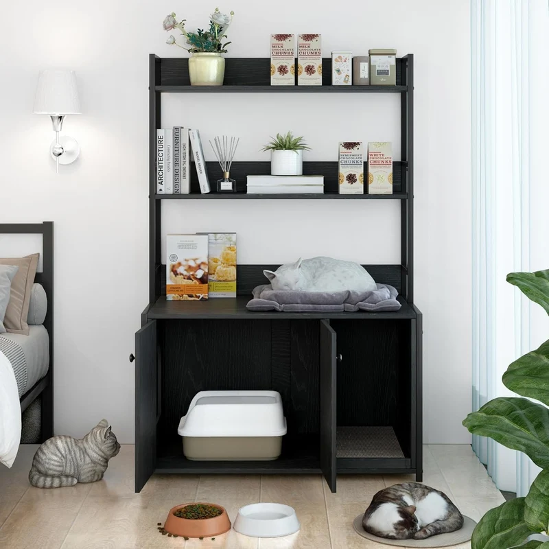 Garvee Katzenklo-Schrank mit 2 Türen, für Wohnzimmer und Flur, Schwarz