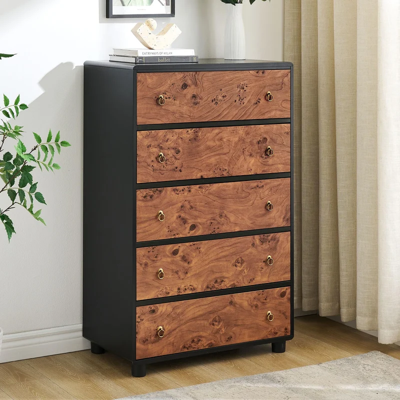 Garvee Kommode mit 5 Schubladen, 116,8 cm, für Schlafzimmer und Wohnzimmer, Eiche