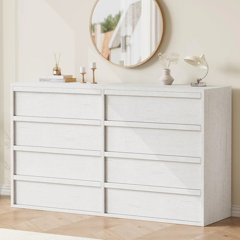 Garvee Sideboard mit 8 Schubladen, 137,2 cm, für Wohnzimmer und Esszimmer, Antikweiß