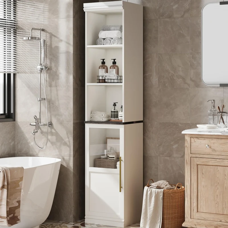 Garvee Badezimmerschrank, 177,8 cm, für Bad und Gäste-WC, Weiß