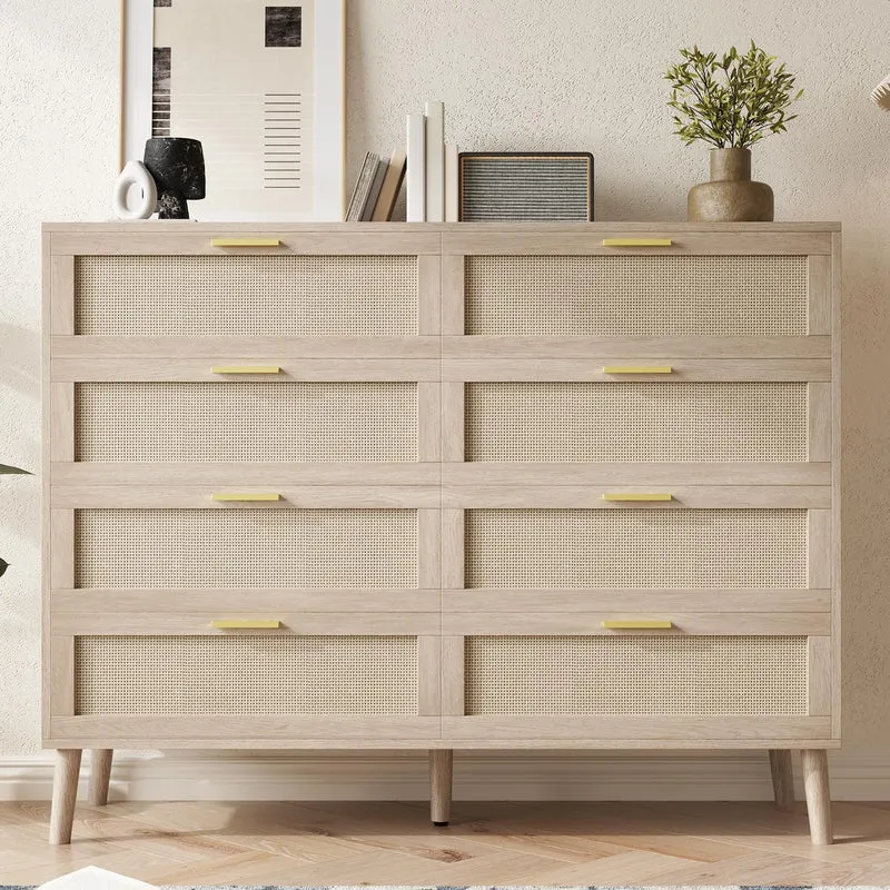 Garvee 8 Schubladen Rattan Kommode, Geräumig & Robust, Schlafzimmer & Flur, Naturfarben