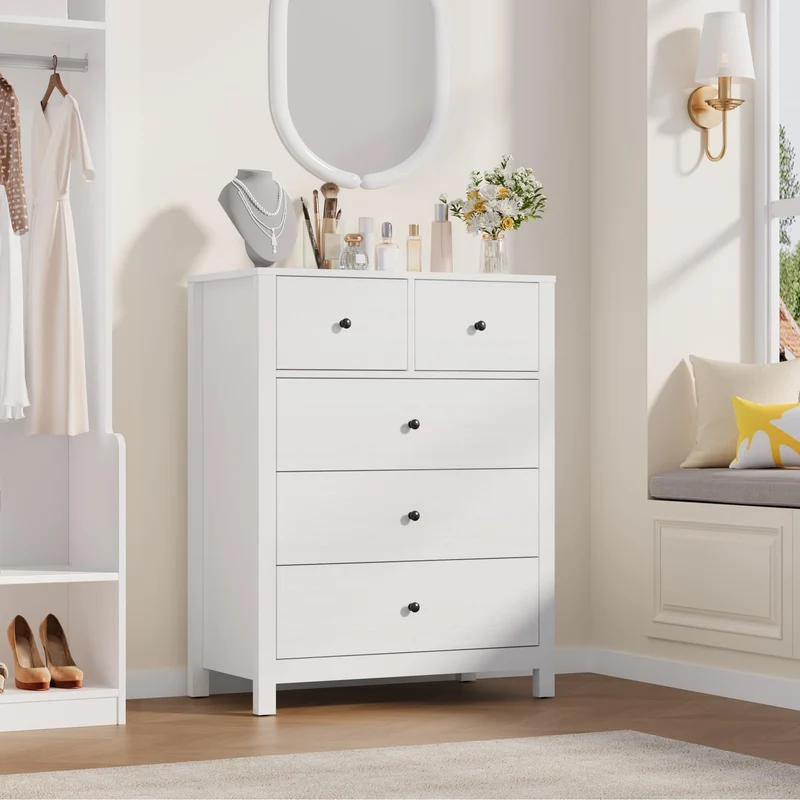 Garvee Leuchte mit 5 Schubladen, 39,6 × 73,7 × 94 cm, für Wohnzimmer und Esszimmer, schwarz