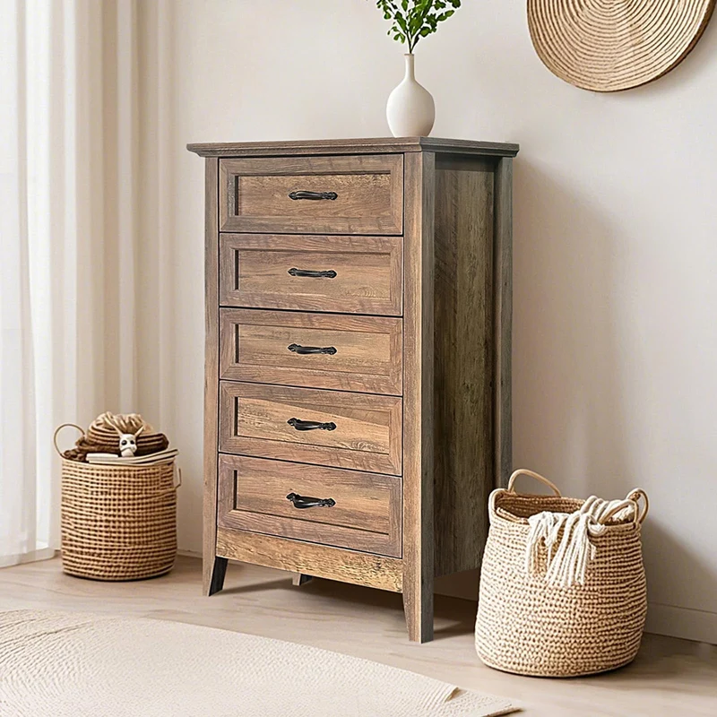 Garvee Kommode mit 5 Schubladen, wasserabweisend, für Schlafzimmer und Wohnzimmer, braun