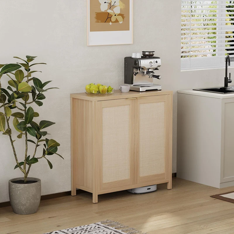 Garvee Sideboard, Rattanfronten, verstellbare Regale, für Wohnzimmer und Esszimmer, Gold