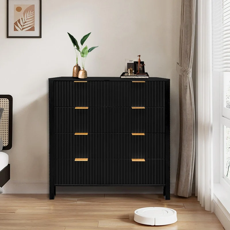Garvee Leuchte mit 4 Schubladen, modernes Rillendesign, für Wohnzimmer und Esszimmer, schwarz