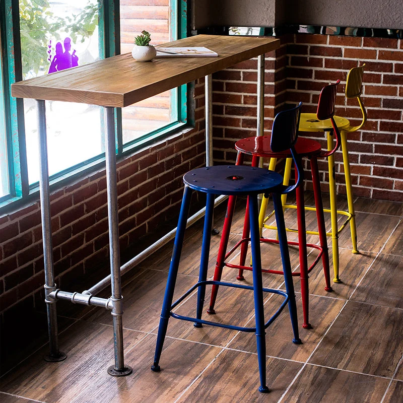 Industrial Pub Table Solid Wood Bar Height Rectangle Bar Table