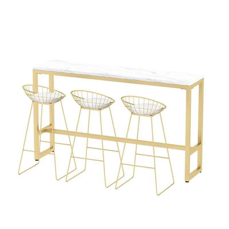 Glam Style Rectangle Bar Table White Trestle Base Bar Dining Table