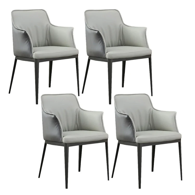 Upholstered Dining Chairs Faux Leather Arm Chairs with Metal Base
